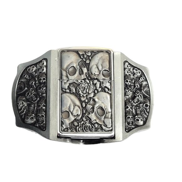 Antique Silver Metal Skulls Lighter Belt Buckle Lighter Buckle - Free Engraving - Picture 3 of 10